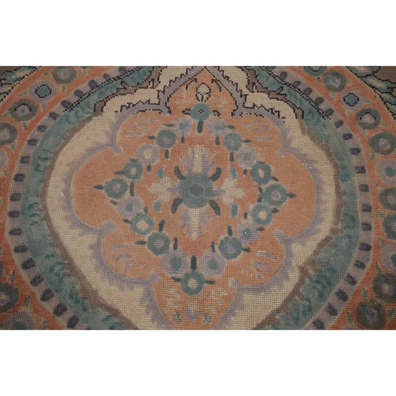 Brown Geometric Tabriz Vintage Persian Area Rug Handmade Wool Carpet - 9'4" x 12'5"