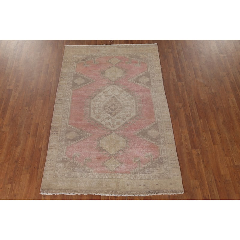 Pink Viss Persian Vintage Area Rug Handmade Wool Carpet - 4'8" x 7'4"
