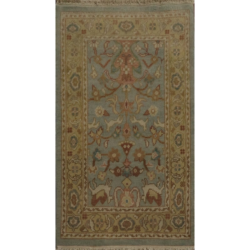 Hand Knotted Oriental 100% Wool Carpet Traditional All-Over Navy Blue & Blues Ziegler Area Rug - 3' 1'' X 1' 11''