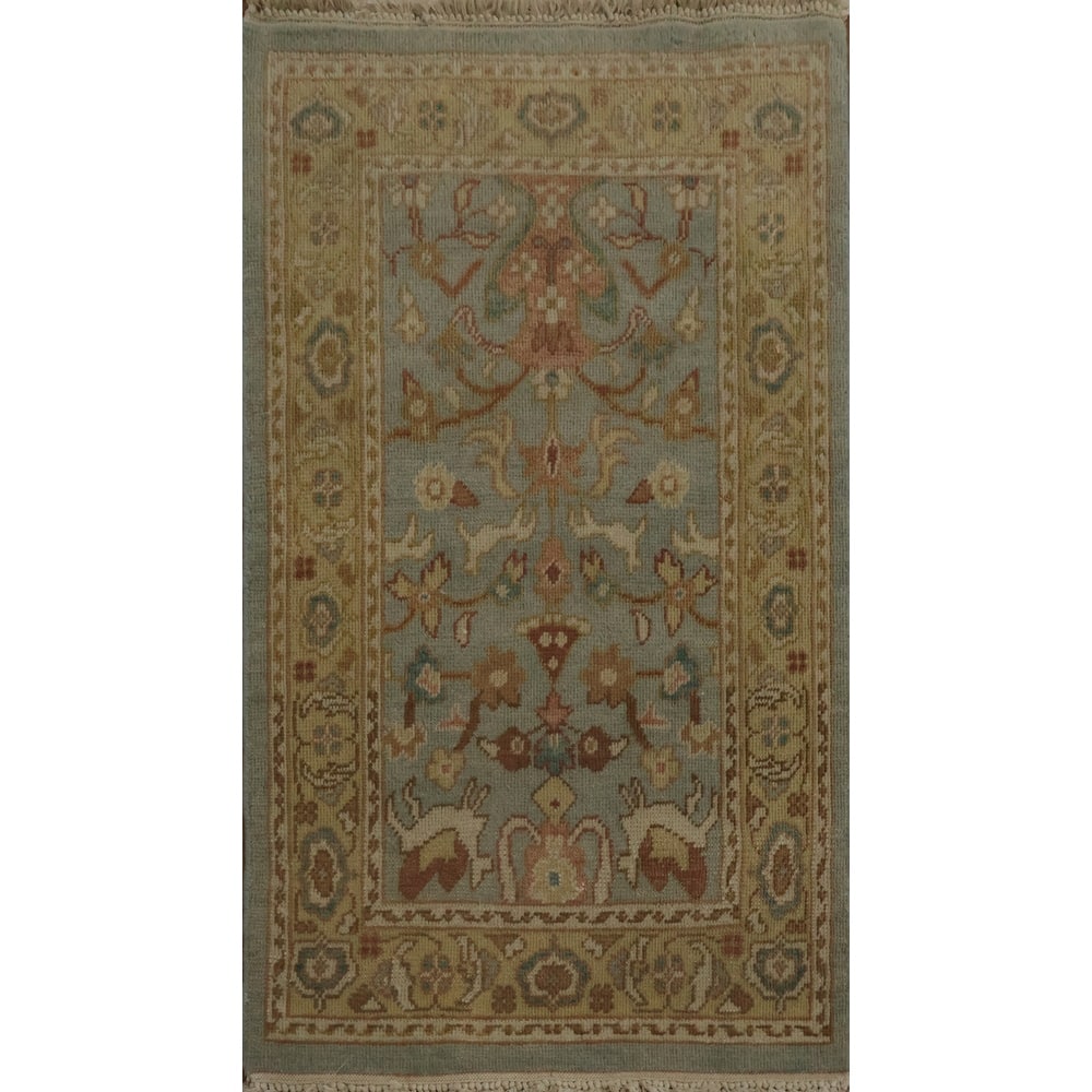 Hand Knotted Oriental 100% Wool Carpet Traditional All-Over Navy Blue & Blues Ziegler Area Rug - 3' 1'' X 1' 11''