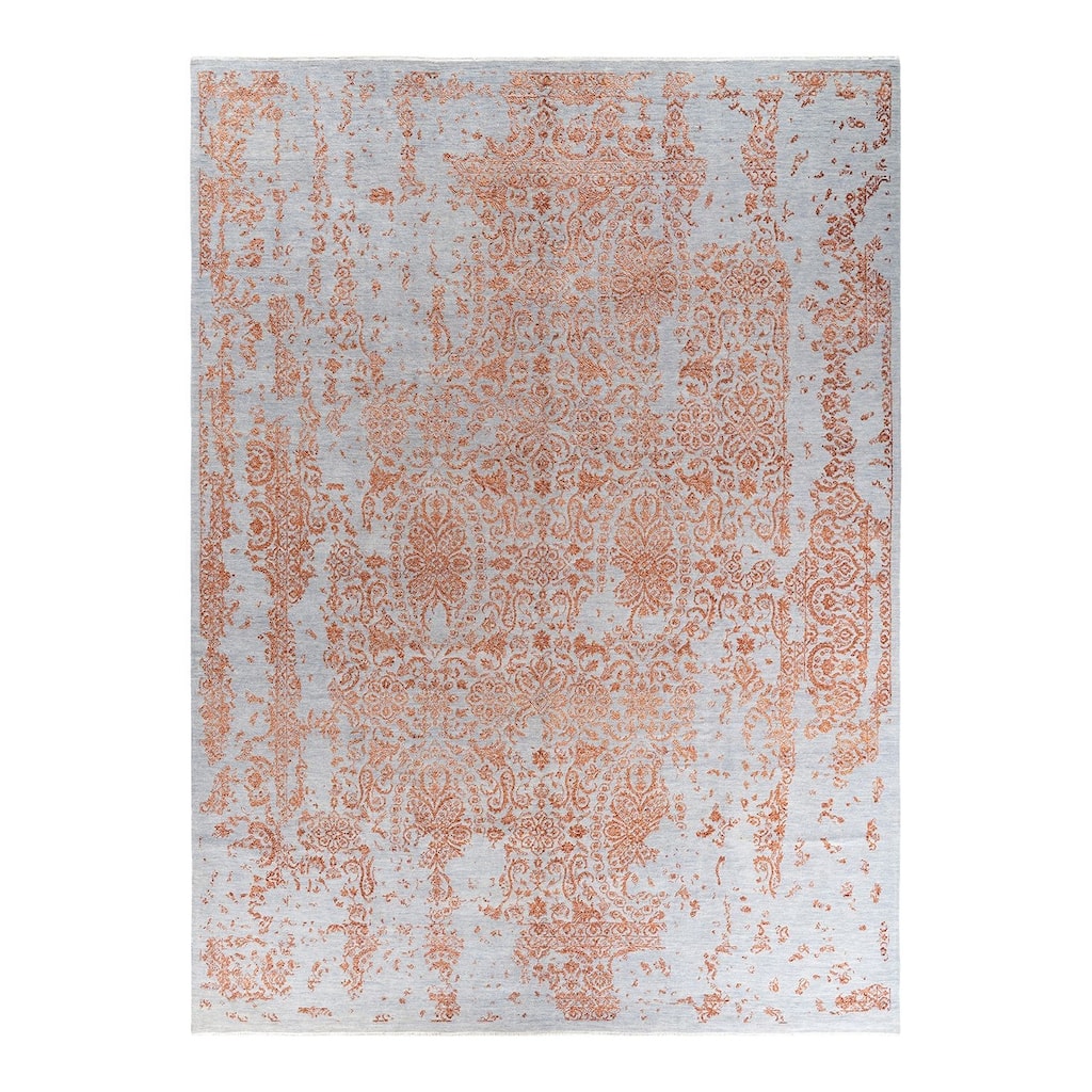 Ikat One-of-a-Kind Hand-Knotted Area Rug - Gray, 9' 1" x 12' 4" - 9' 1" x 12' 4"