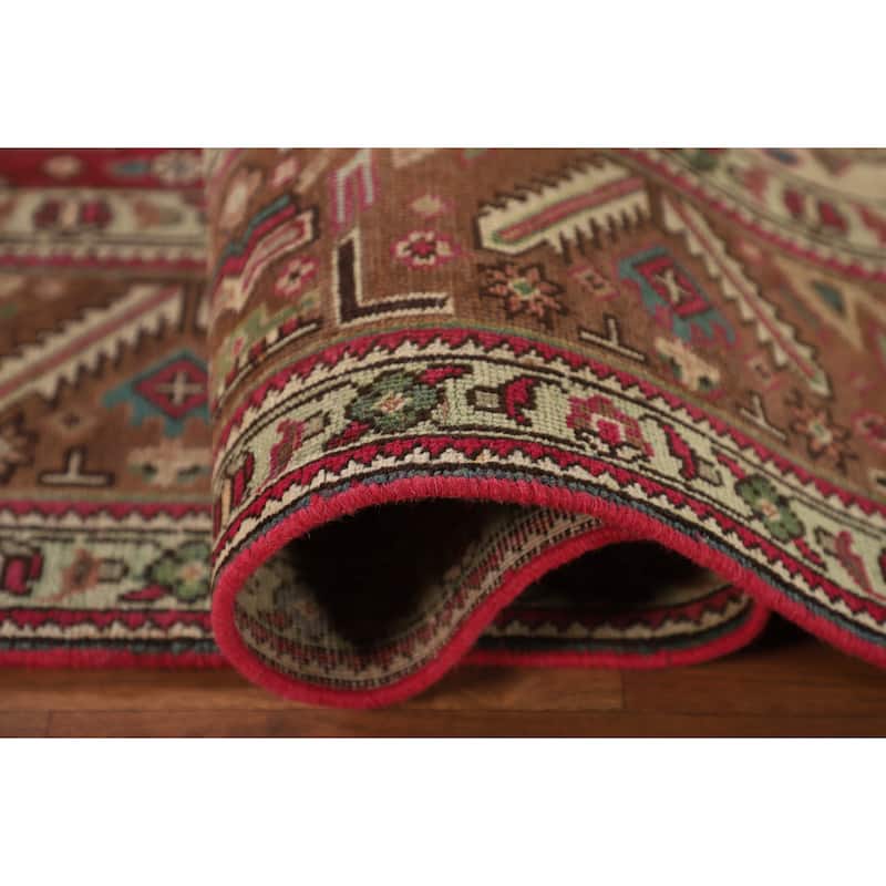 Geometric Pink Tabriz Persian Vintage Rug Hand-Knotted Wool Carpet - 6'7"x 9'9"