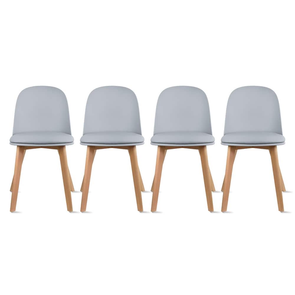 Set of 4 Plastic Dining Chairs Padded Cushion Faux Leather Wooden Legs For Kitchen Waiting Room Outdoor Party