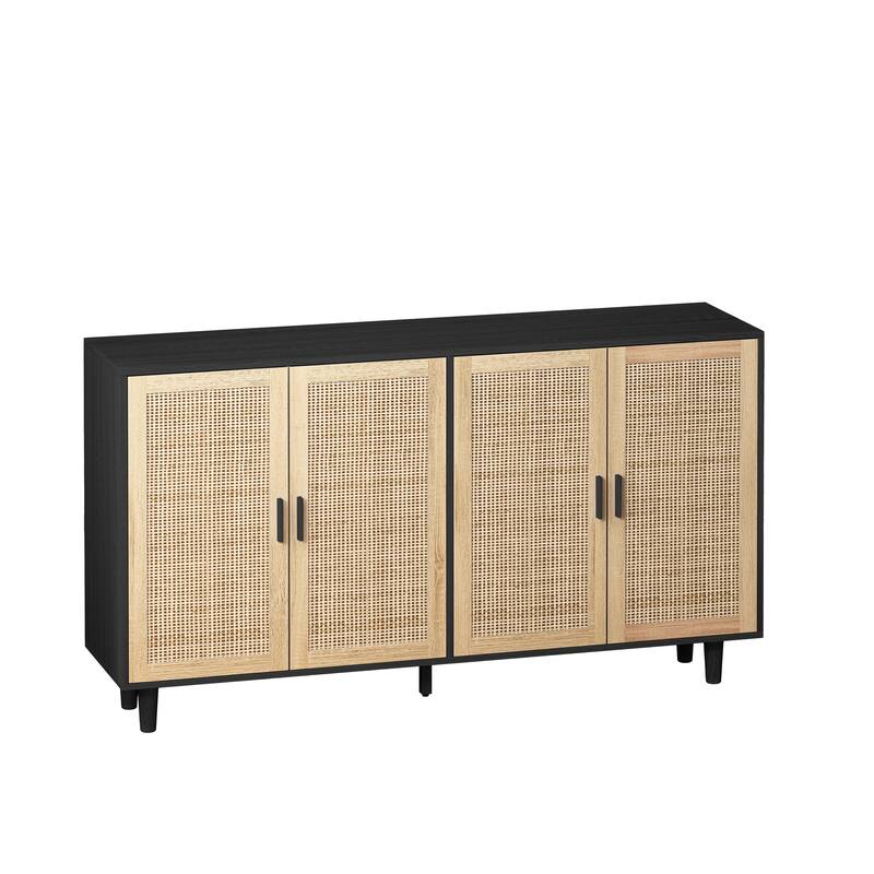 4-Door Rattan Storage Cabinet Storage Cabinet Black Console Cabinet