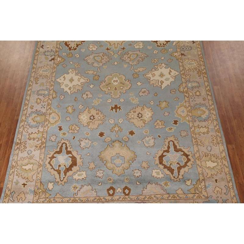 Blue Floral Oushak Oriental Area Rug Handmade Wool Carpet - 9'2"x 12'0"