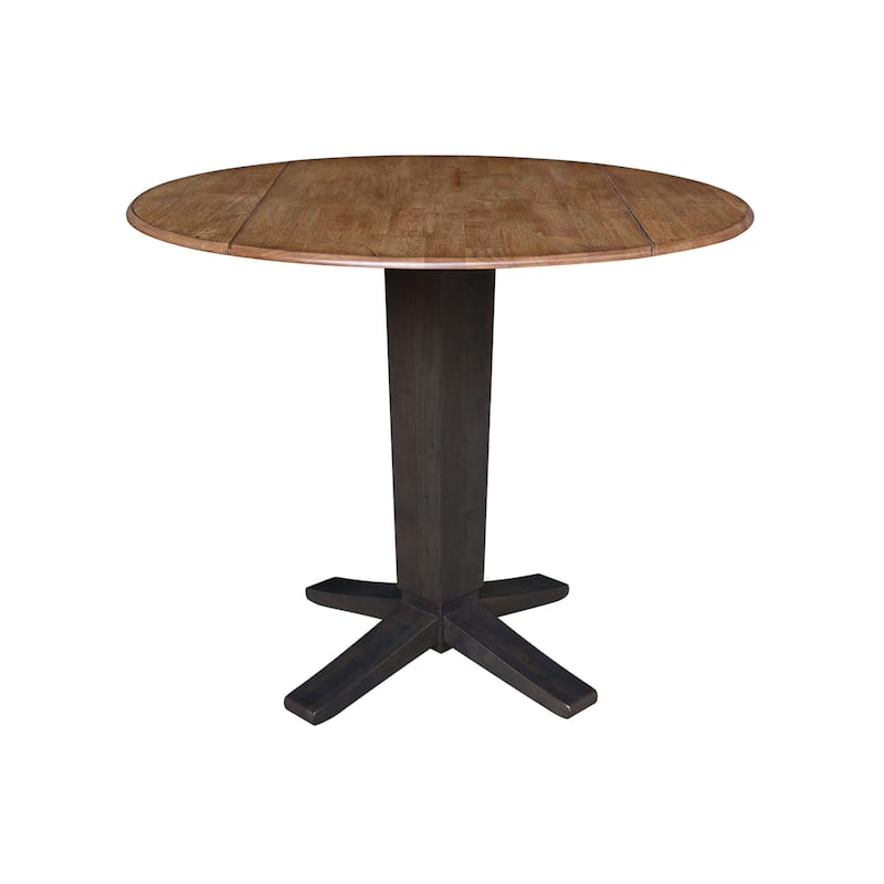 42 in Solid Wood Round Drop Leaf Counter Height Dining Table with Stools in Hickory/Washed Coal