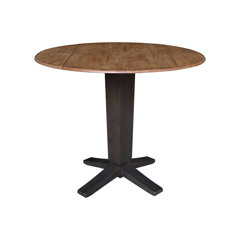 42 in Solid Wood Round Dual Drop Leaf Pedestal Counter Height Dining Table - Hickory/Washed Coal