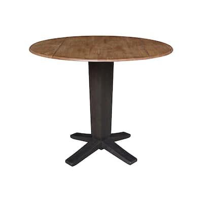 42 in Solid Wood Round Dual Drop Leaf Pedestal Counter Height Dining Table