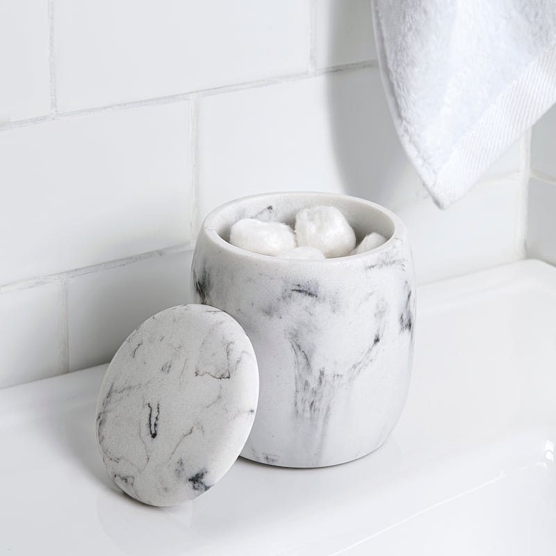 Legends Resin Cotton Ball Jar - White/Black Marble - Cotton Ball Jar