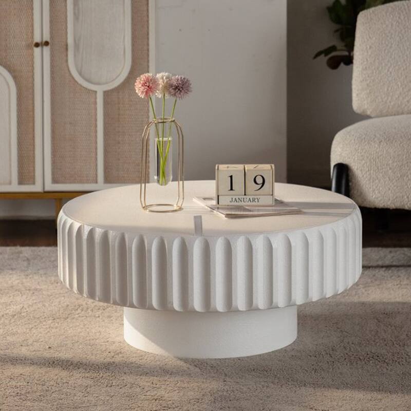 Round Storage Coffee Table with Flip-top Design, 31.5 Inch Modern Center Table, Woodern Accent Coffee Tables - Cream White