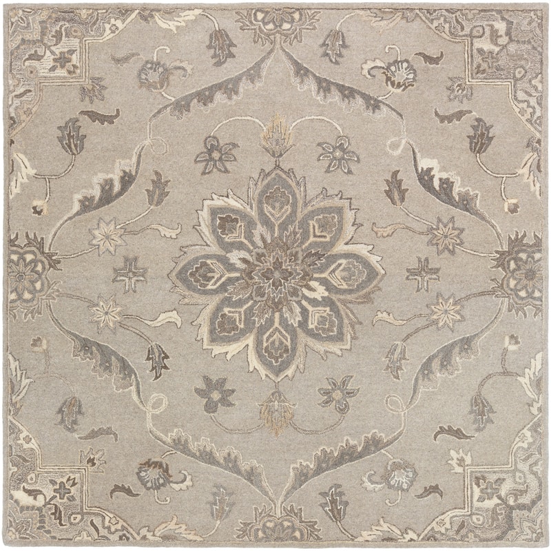 Livabliss Traditional Caesar Floral & Botanical Area Rug - 4' x 4' Square - Light Grey