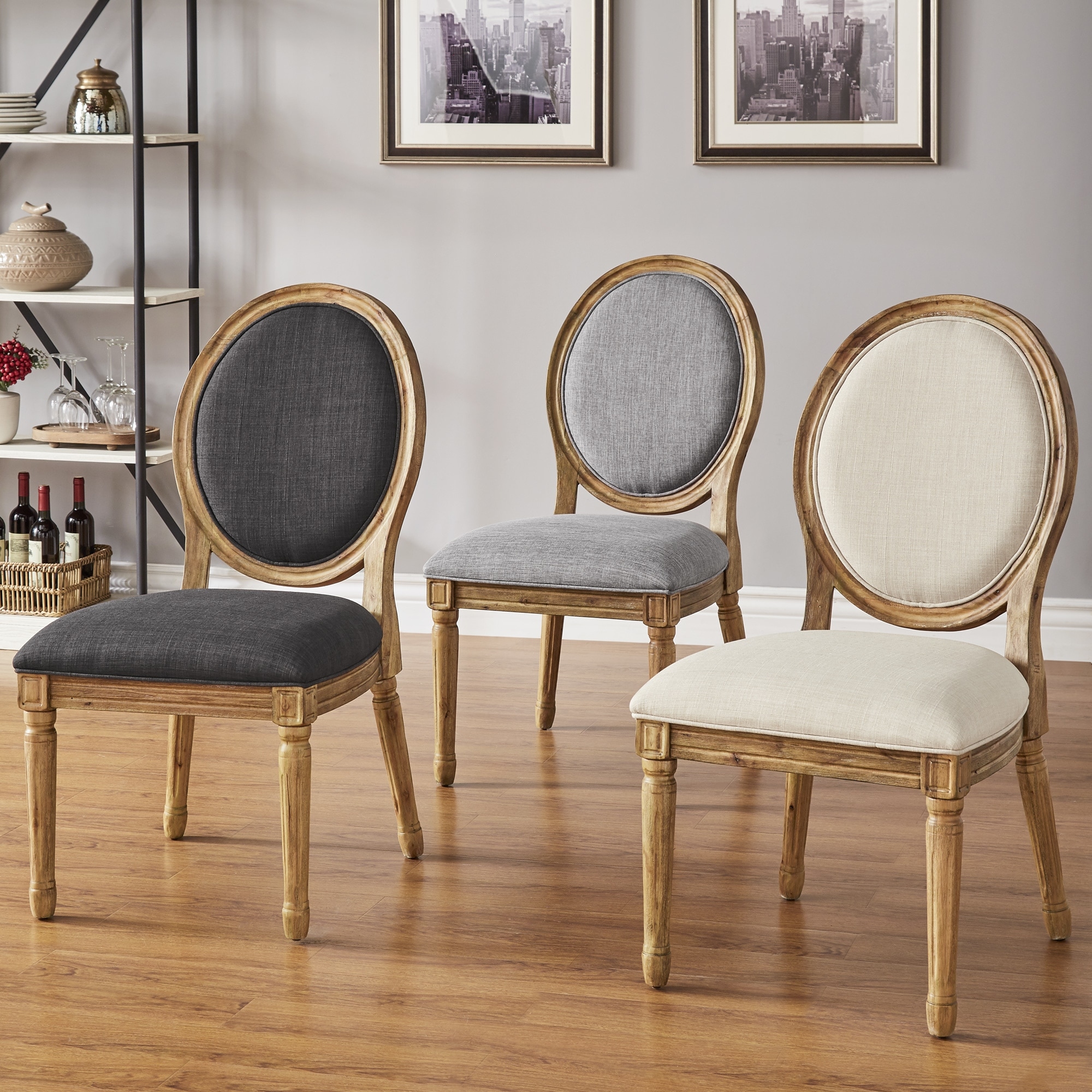 Deana Round Linen and Wood Dining Chairs Set of 2 by iNSPIRE Q