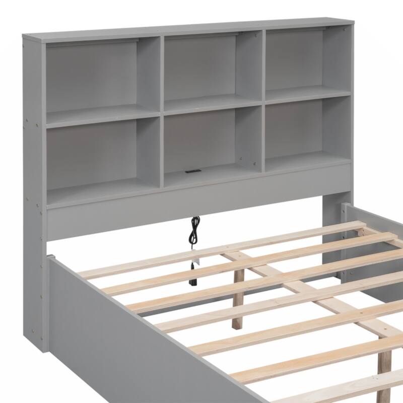 Full Size Platform Bed with Storage Headboard, Charging Station and 2 Drawers