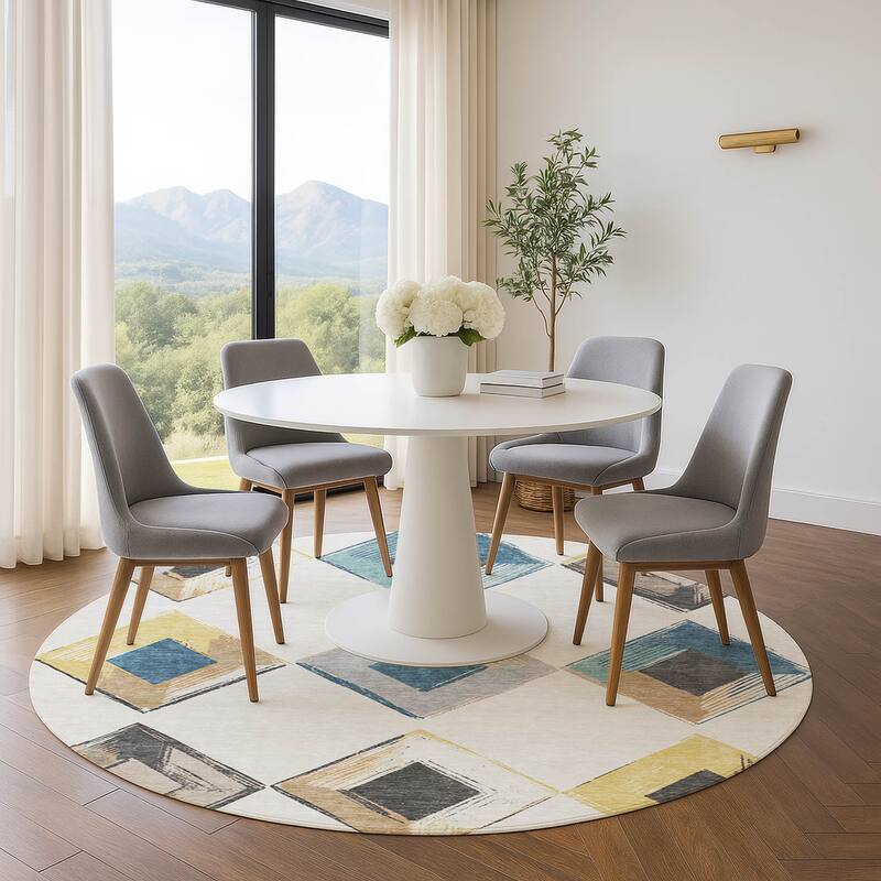 Premium Washable Super Soft Modern Diamond Mayfield Rug - Ivory - 8' x 8'