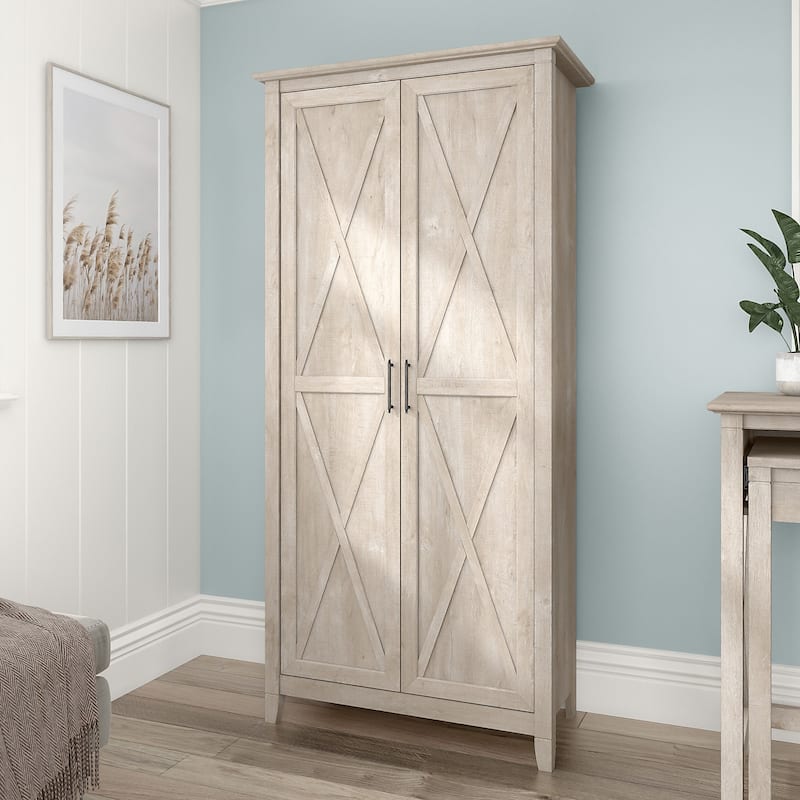 Key West Tall Storage Cabinet with Doors and Shelves by Bush Furniture - Washed Gray