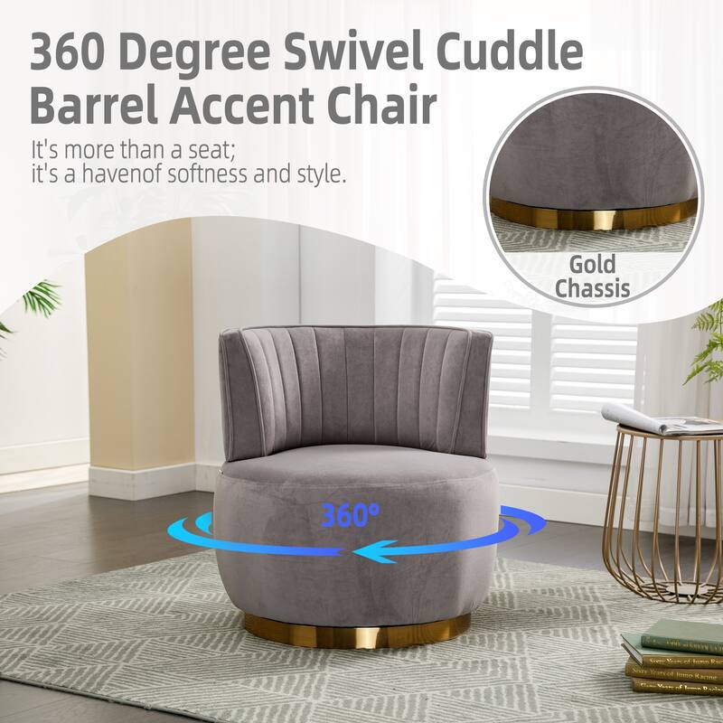 Gray Modern 25.2" Upholstered 360° Swivel Barrel Chair with Wide Upholstered and Sturdy Hardwood Frame