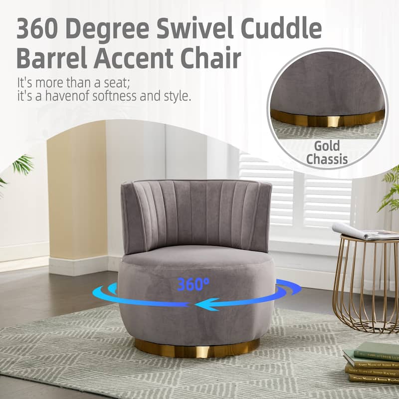 Swivel Barrel Chair, Comfy Velvet Upholstered Accent Sofa Chair, Leisure Club Chair with Shell-Shaped Back & Angled Armrests