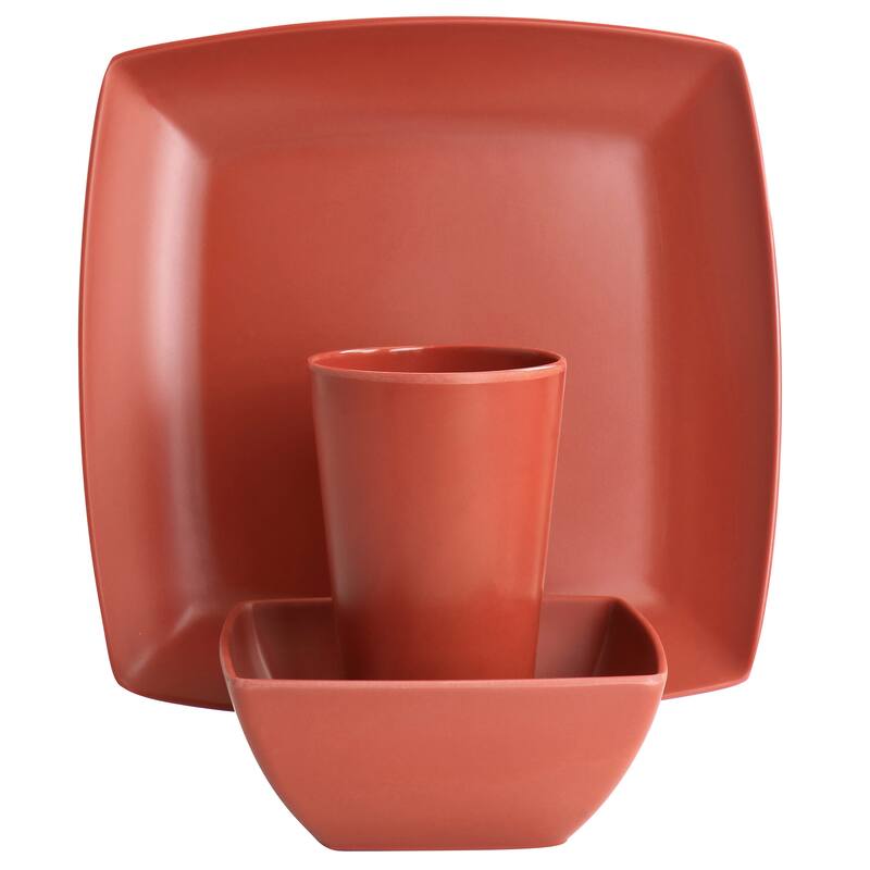Gibson Home Grayson Melamine 12 Piece Square Dinnerware Set in Orange - 12 Piece