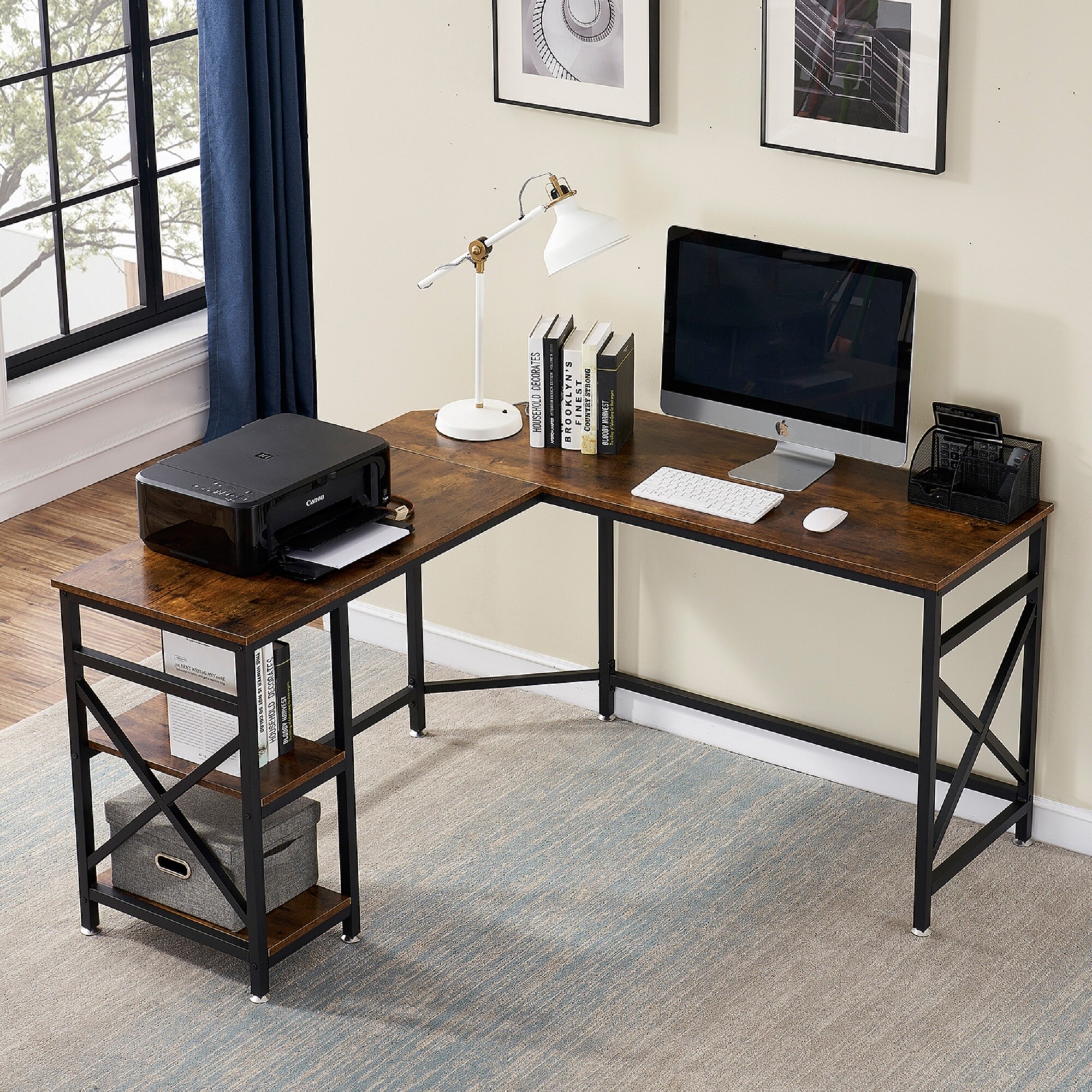 Shop Vecelo Home Office Computer Table L Shaped Corner Table Wood And Metal Overstock 31956666