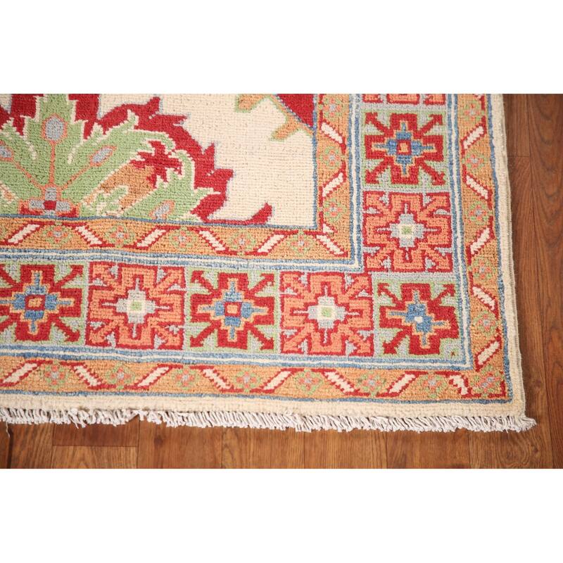Geometric Kazak Oriental Accent Rug Handmade Wool Carpet - 3'4"x 5'0"