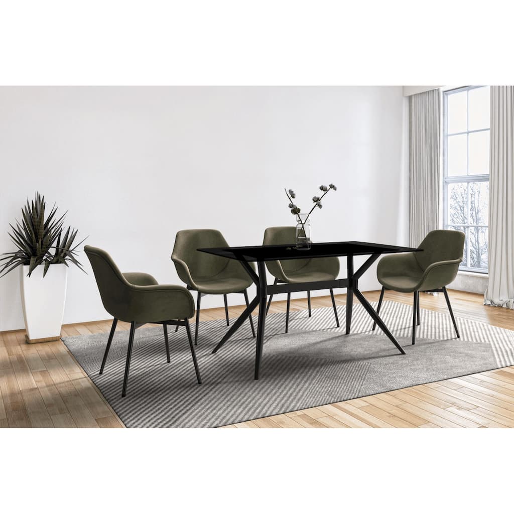 Elega Dining Table with Rectangular Glass/Sintered Stone Tabletop and Stainless Steel Base