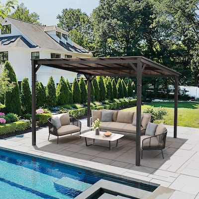Outdoor Rectangle Wall Mounted Gazebo with Metal Frame Lean to Pergola Sunroom with Sloping Soft-Roof