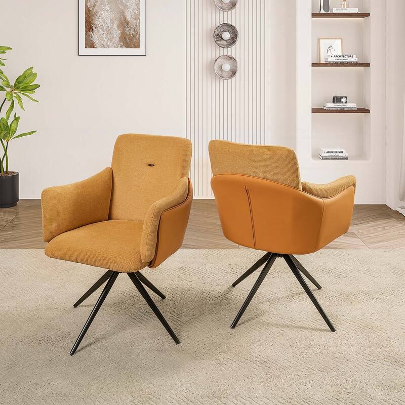 360° Swivel Chairs Set of 2,Upholstered Dining and Bedroom Chairs with Metal Base