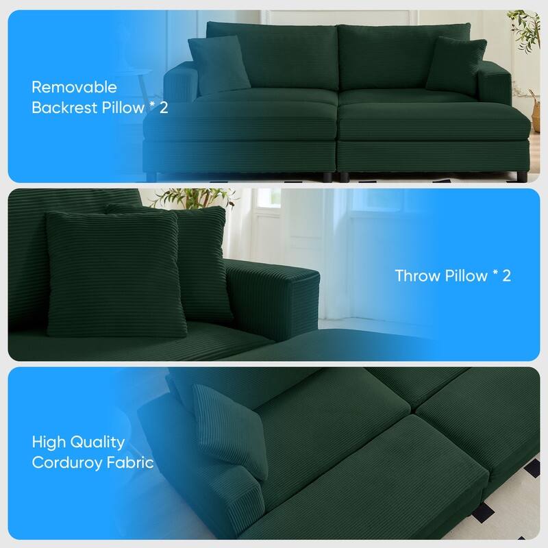 Mixoy Corduroy Chaise Lounge Deep Seat Sleeper Sofa Chair with Storage Ottoman,Upholstered 1-Seater/Loveseat Sofa Couch