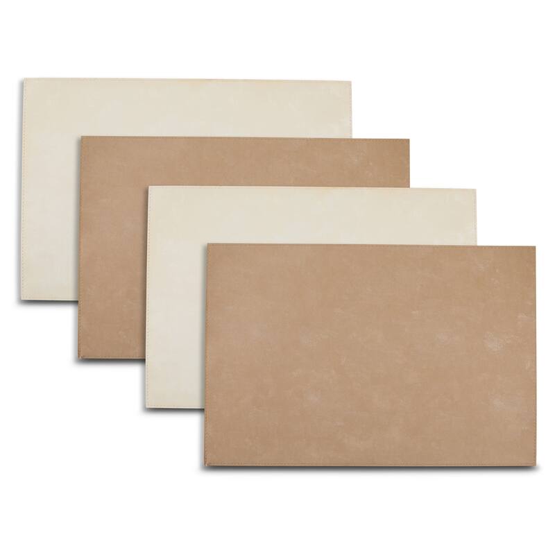 Dainty Home Velvet Premium Vegan Leather Reversible 2 Pattern Rectangular Placemat Set Of 4 - Linen
