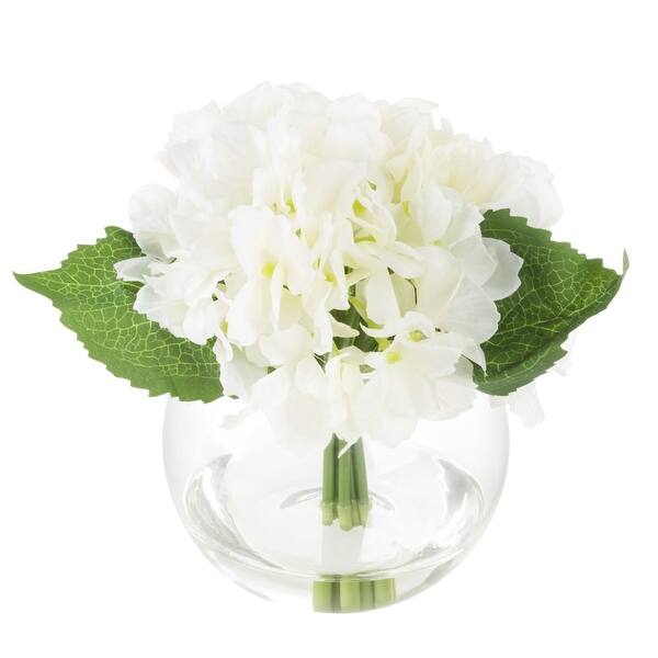 Shop Glass Round Vase Artificial Hydrangea Floral Table Decor