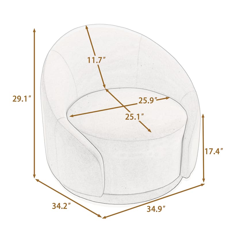 35" Wide Velvet/ Boucle Swivel Barrel Accent Chair