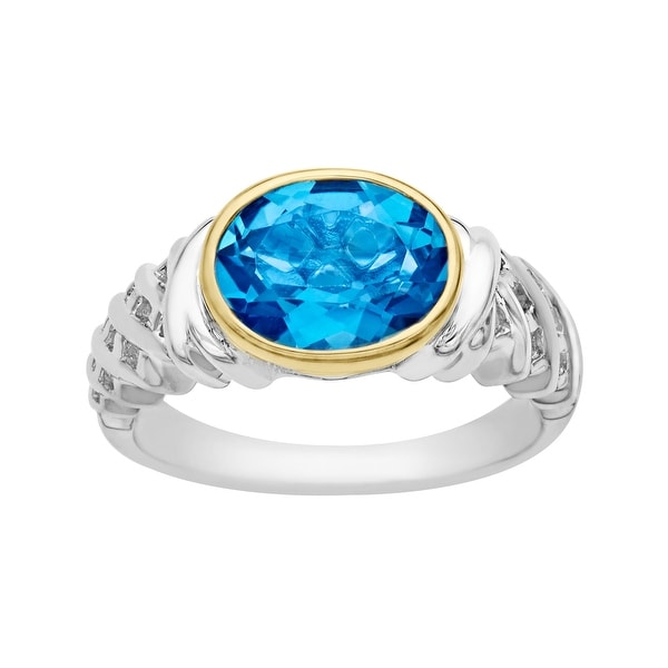 3 1/10 ct Swiss Blue Topaz Ring in Sterling Silver and 10K Gold