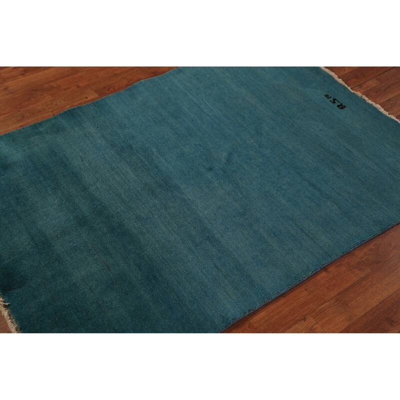 Teal Blue Gabbeh Modern Rug Hand-Knotted Foyer Wool Carpet - 3'4" x 4'10"