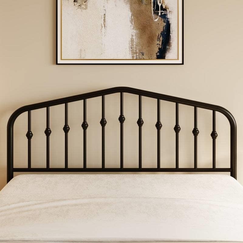 Vintage Farmhouse Black Metal Platform Bed with Spindle Headboard and Footboard No Box Spring Required