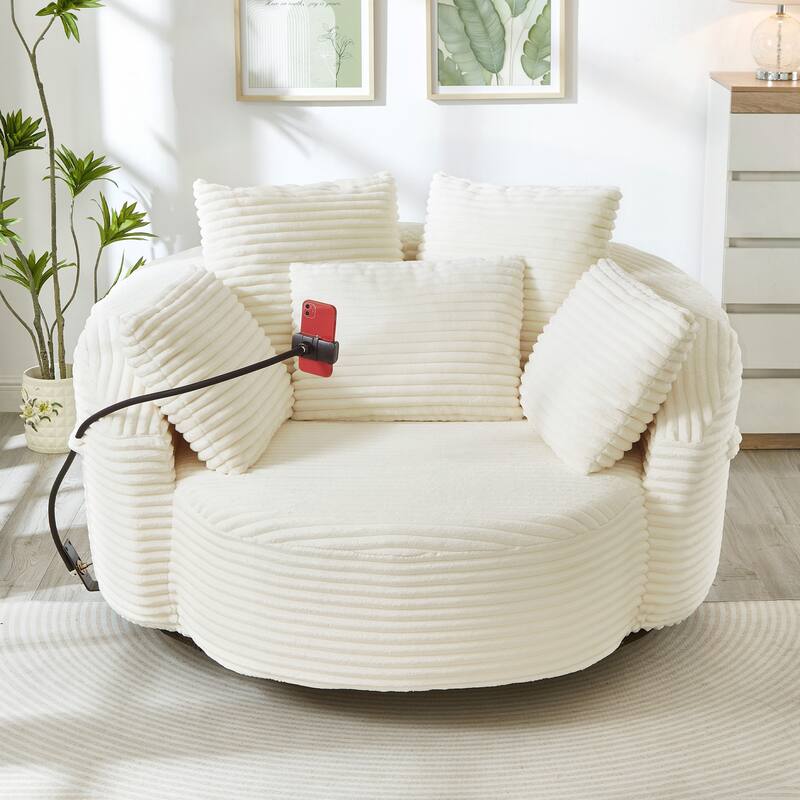360° Swivel Chair Accent Barrel Chair Corduroy Round Sofa Chair