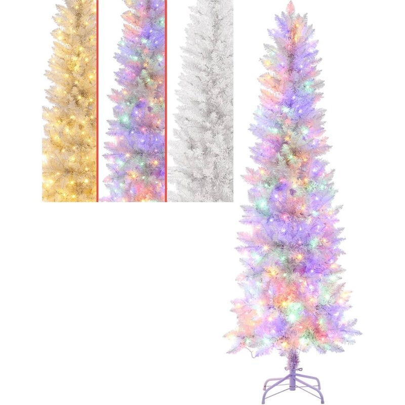 6ft Pre-Lit White Pencil Christmas Tree with 250 Color Changing LED Lights