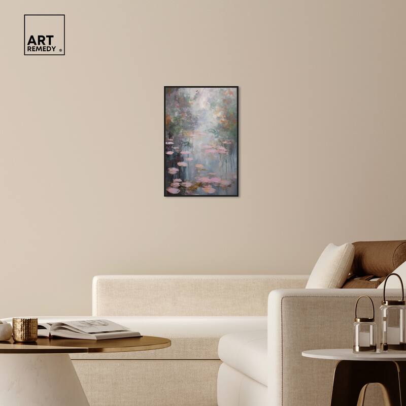 Art Remedy Pink Impressionisty Lilypads Framed Impressionism 1 Piece Canvas Wall Art /Monet And Van Gogh Inspired Art