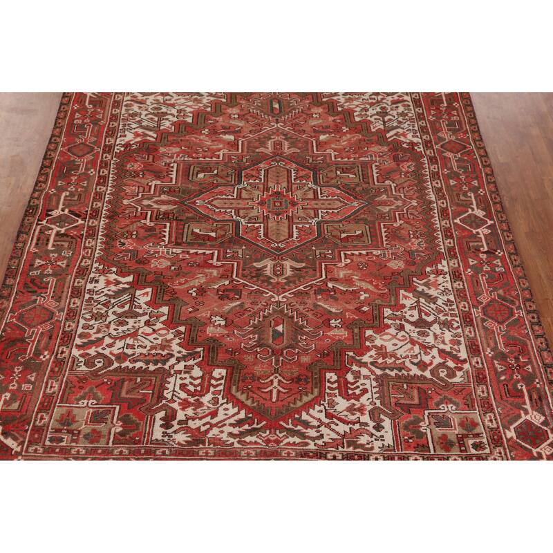 Hand Knotted Oriental 100% Wool Carpet Traditional Medallion Red Heriz Area Rug - 9' 1'' X 6' 11''