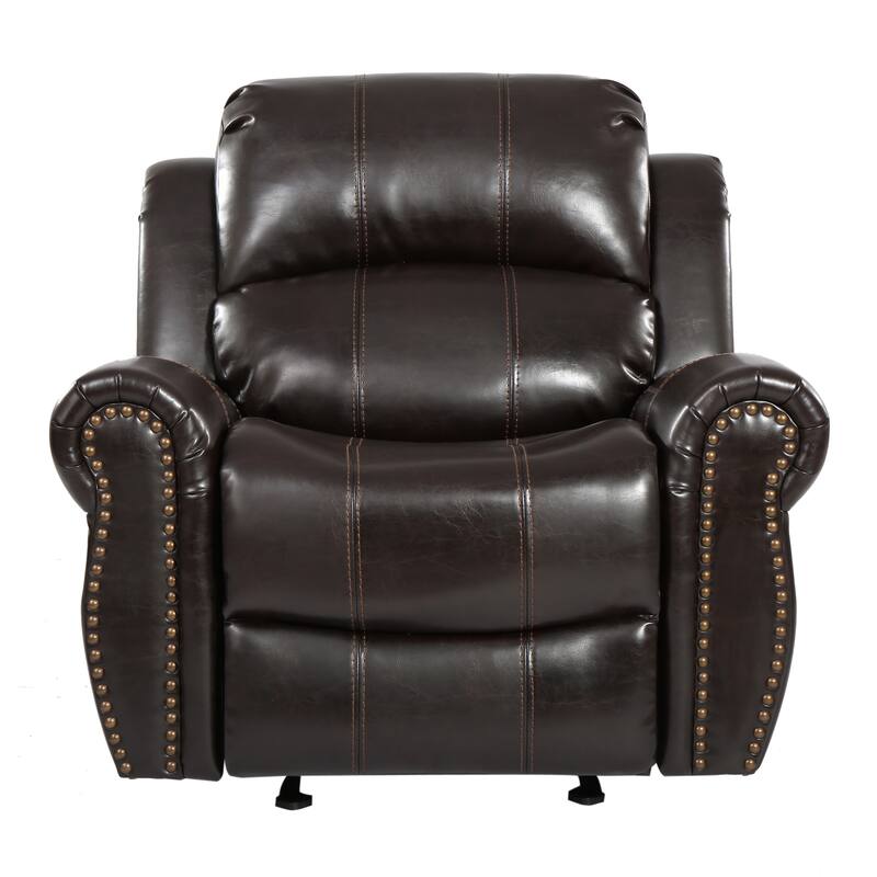 43.25" Oversized Rocker Recliner Chair, Manual Reclining Rocking Chair Overstuffed Armrest Faux Leather Recliner for Living Room - Brown