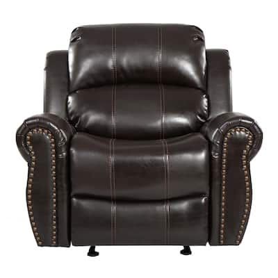 43.25" Oversized Rocker Recliner Chair, Manual Reclining Rocking Chair Overstuffed Armrest Faux Leather Recliner for Living Room