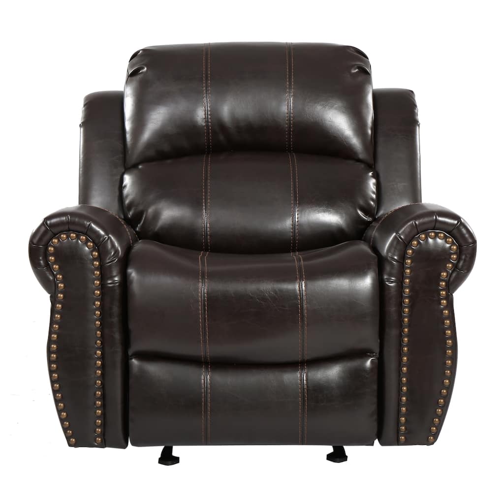 43.25" Oversized Rocker Recliner Chair, Manual Reclining Rocking Chair Overstuffed Armrest Faux Leather Recliner for Living Room