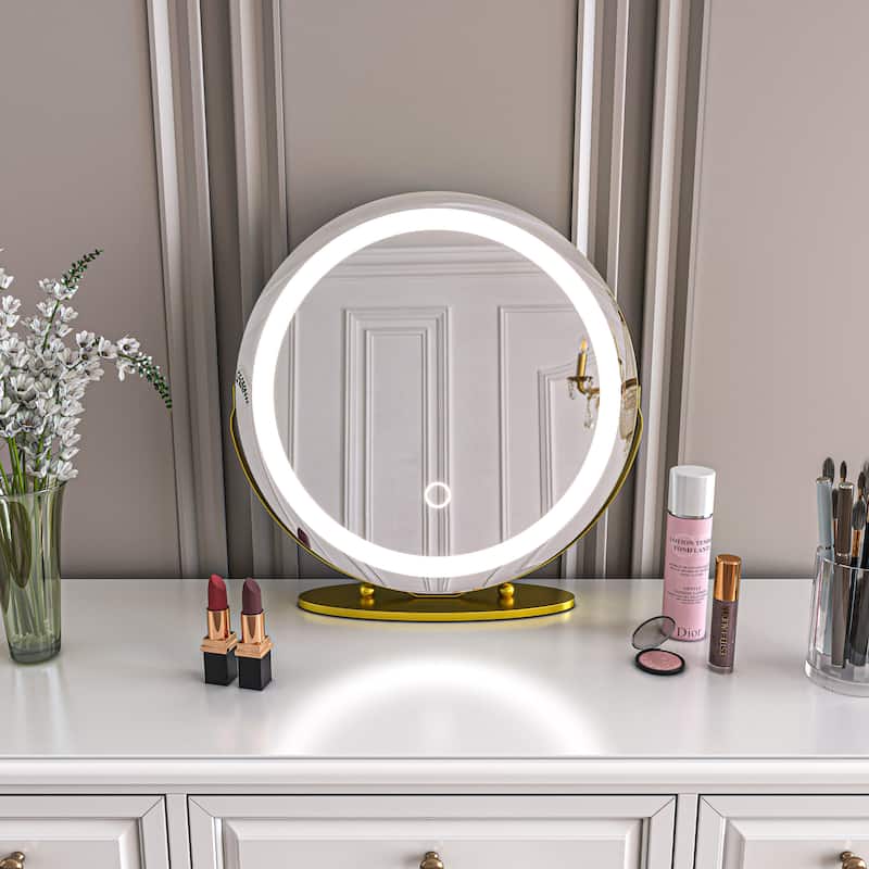 TOOLKISS 19-inch Round Dimmable LED Tabletop Makeup Mirror - 19"