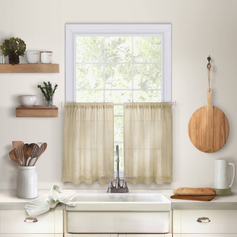 Elrene Cameron Rod Pocket Kitchen Curtain Tier Set of Two - 30" w x 24" l - Linen