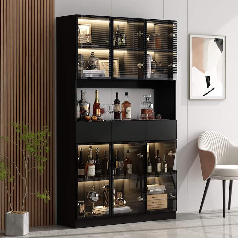 Sleek Modular Curio Wine Cabinet Storage Solution with Glass Doors