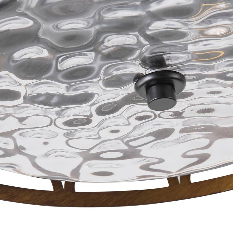 Matte Black 2-Light Rippled Glass Flush Mount Ceiling Light with Antique Brass Metal Shade