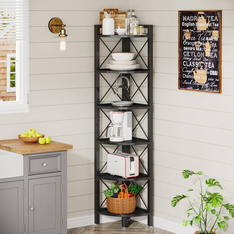 5 Tier Corner Shelves, Rustic Corner Bookshelf Small Bookcase Plant Stand for Living Room