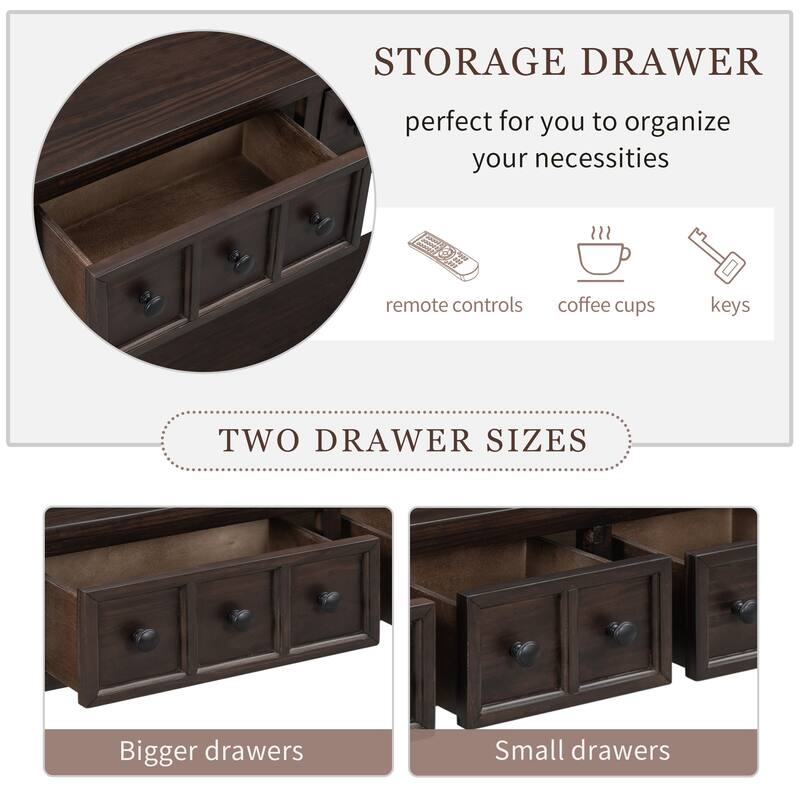 60" Long Sofa Table with two Different Size Drawers