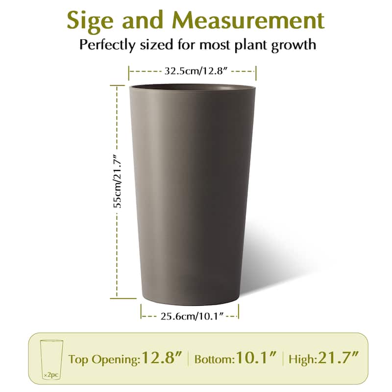 2 Pack Tall 21.7 in Planters for Outdoor Plants, Modern Tall Square Planter Box, Indoor Outdoor Porch Patio Flower Pot