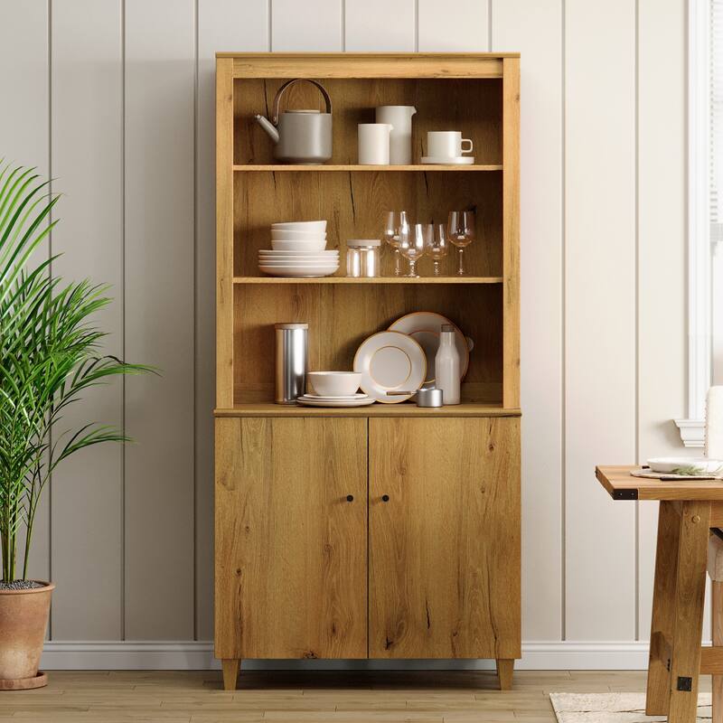 Modern 71" Tall Pantry Cabinet with Doors & Shelves for Dining Room - White - 2 Doors