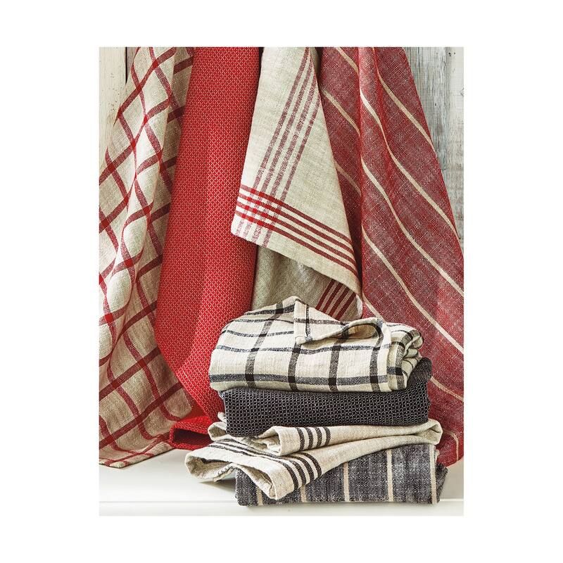 Canyon Woven Dishtowel Set of 4 Red Multi Cotton Kitchen Towels Machine Wash 26x18 Everyday Use
